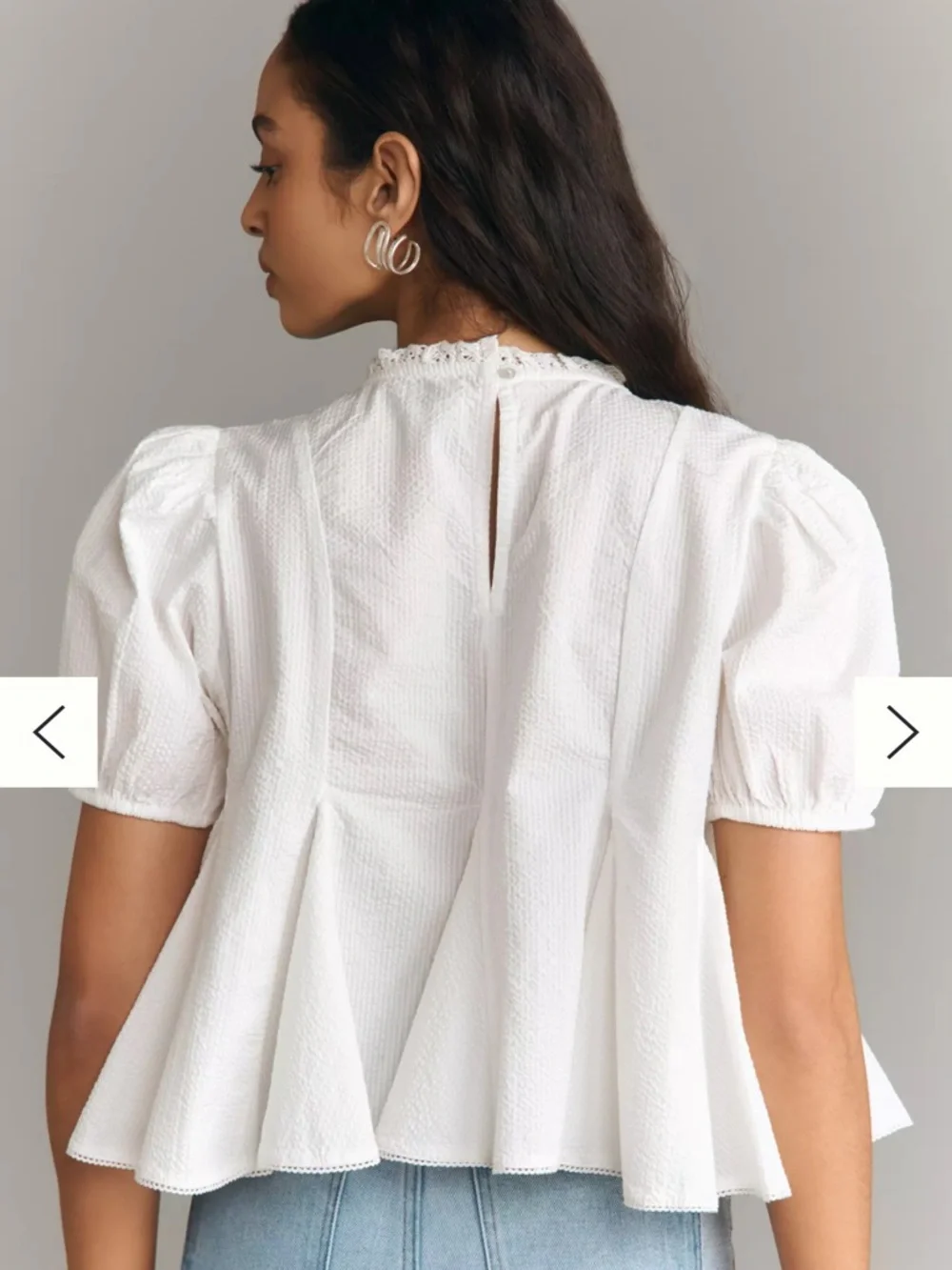 Anthropologie White Lace Yoke Puff Sleeve Peplum Blouse